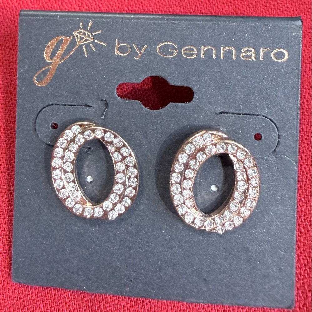 G by Gennaro Gold Loop Earrings with Clear Rhinestones